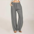 thumbnail image 1 of BSDJILFG Linen Pants Women Juniors Petite Elastic Waist Full Length Straight Leg Workwear Wide Leg Loose Cotton Linen Palazzo Pants ,S-3XL, 1 of 5