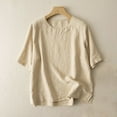 thumbnail image 1 of BSDJILFG Linen Shirts for Women Summer Casual Lightweight Basic T-Shirt Solid Color Short Sleeve Crew Neck Pullover Lounge Top, 1 of 9