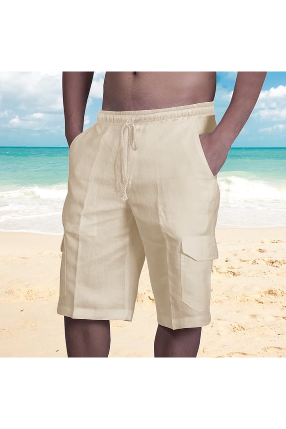 Linen Shorts Men 9 Inch Men Shorts 9 Inch Inseam Men Short Elastic Waist Beach Board Shorts Straight Loose Carpenter Swimsuits Bathing Suits M-3XL