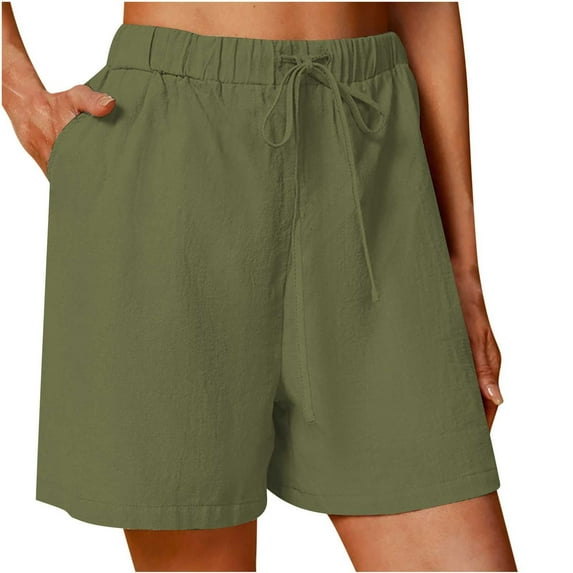 BSDJILFG Linen Shorts Women Plus Size Summer Cotton Shorts Elastic Waist Drawstring Athletic Solid Color Wide Leg Cargo Shorts with Pockets ,3XL-5XL