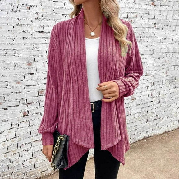BSDJILFG Long Cardigans for Women Plus Size Casual Blazer Textured Ribbed Sweater Asymmetrical Knit Open Front Lightweight Cardigan