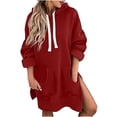 thumbnail image 1 of BSDJILFG Long Hoodies for Women Fall Winter Trendy Sweatshirt Dress Side Split Hooded Outerwear with Drawstring, 1 of 4