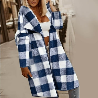 BSDJILFG Long Jackets for Women Plaid Shirts Fleece Sherpa Lined Jackets Loose Fit Windbreaker Button Down Flannel Shirts Fall Clearance