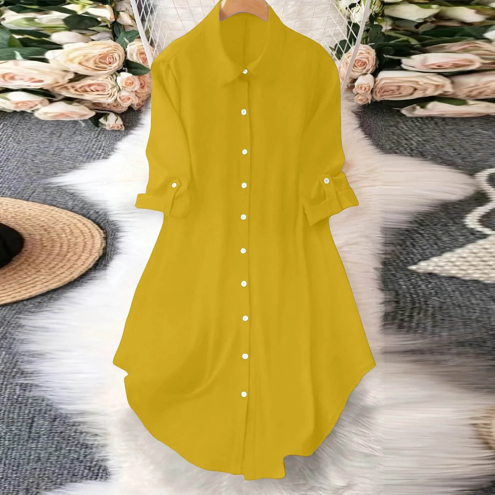 BSDJILFG Long Shirt Dress for Women Plus Size Button Down Shirt Long Sleeve  Loose Fit Lapel Blouse - Walmart.com