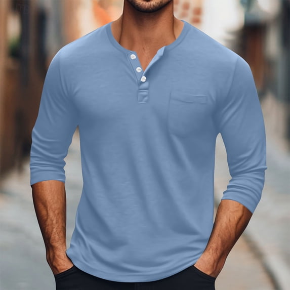 BSDJILFG Long Sleeve Henley Tops for Men Basic T-Shirt Regular Fit Crewneck Pullover Blouse,Sizes S-5XL