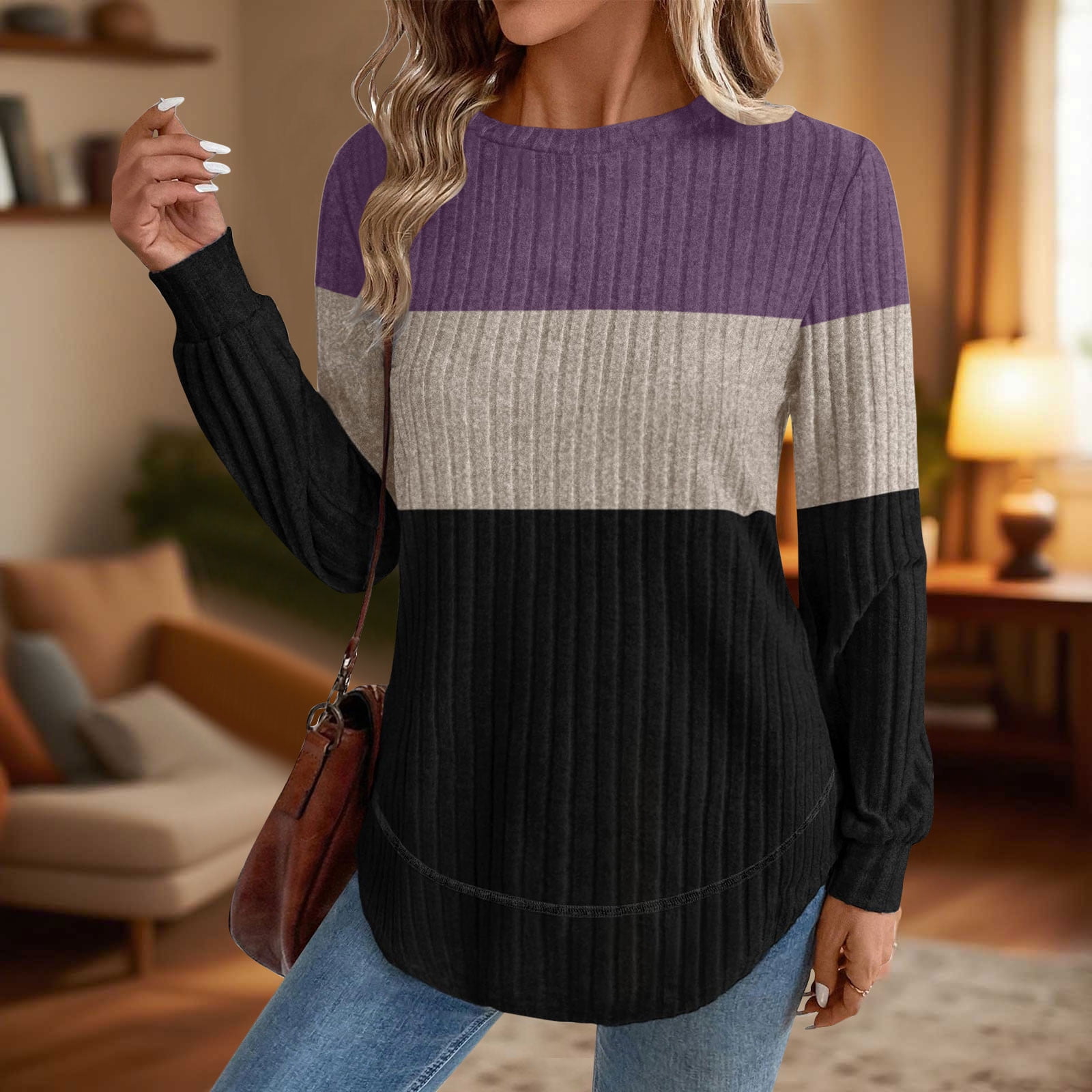 Saloogoe Women's Long Sleeve Tunic Top - Loose Fit Crewneck Pullover For Fall - View #11