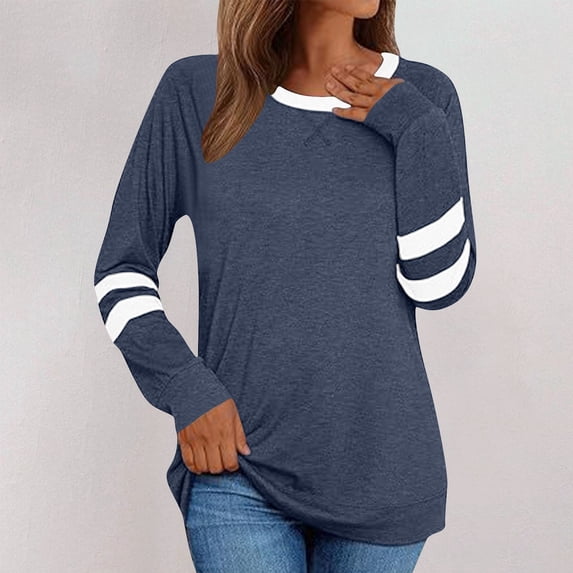 BSDJILFG Long Sleeve Shirts for Women Dressy Casual Striped Top Crewneck Pullover Blouses Lounge T-Shirts