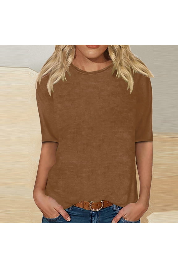 Long Sleeve Shirts for Women Half Sleeve T-Shirt Loose Solid Color Crew Neck Pullover Tops,Sizes S-3XL