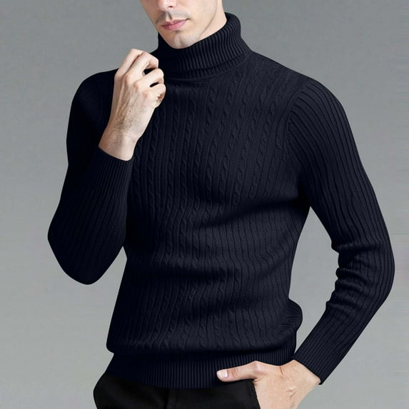 BSDJILFG Long Sleeve Sweaters for Men Vintage Classic Stretchy Twist Knit Slim Fit High Neck Pullovers,Sizes S-2XL