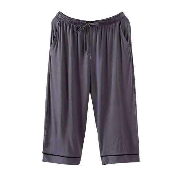 BSDJILFG Lounge Pants for Men Plus Size Capris ,Men's Casual Quick Drying Loose Silky Pajama Solid Color Pajamas Capris Pants L-4XL