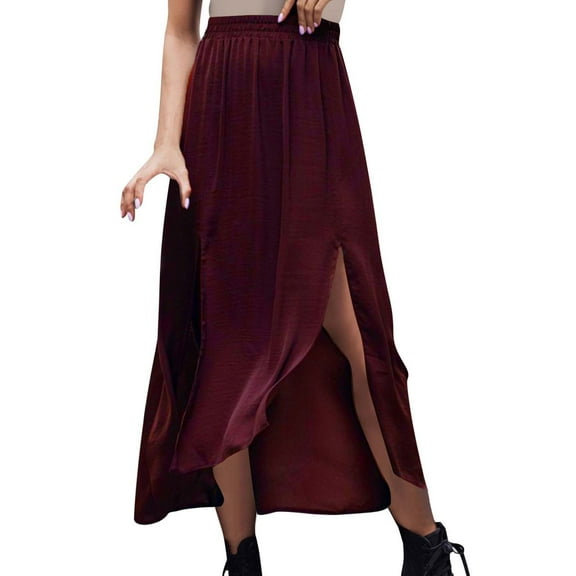 BSDJILFG Maxi Skirts for Women High Waisted Ruffle Flowy Skirts Loose Fit High Split Wrap A-Line Long Skirts Summer