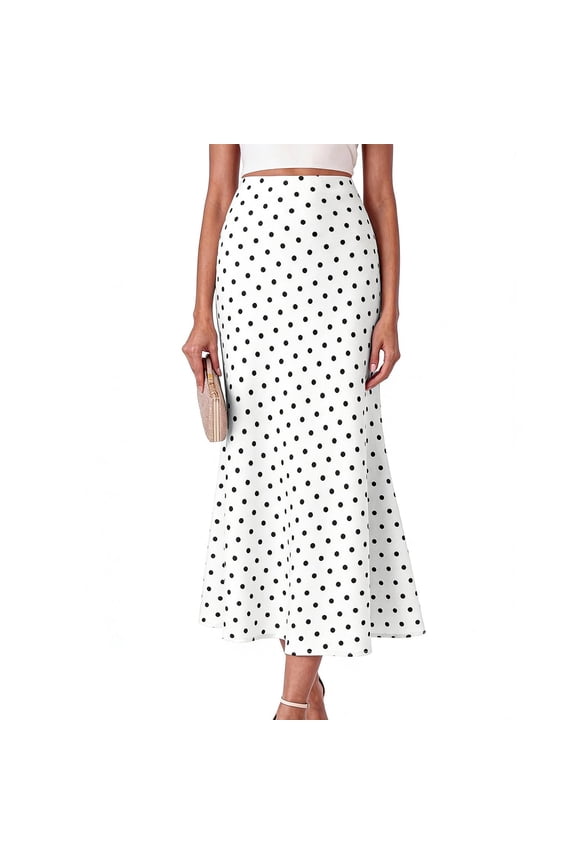 Maxi Skirts for Women Long Length Polka Dot Pencil Skirt High Waisted Stretchy Flare Summer Skirts for Office