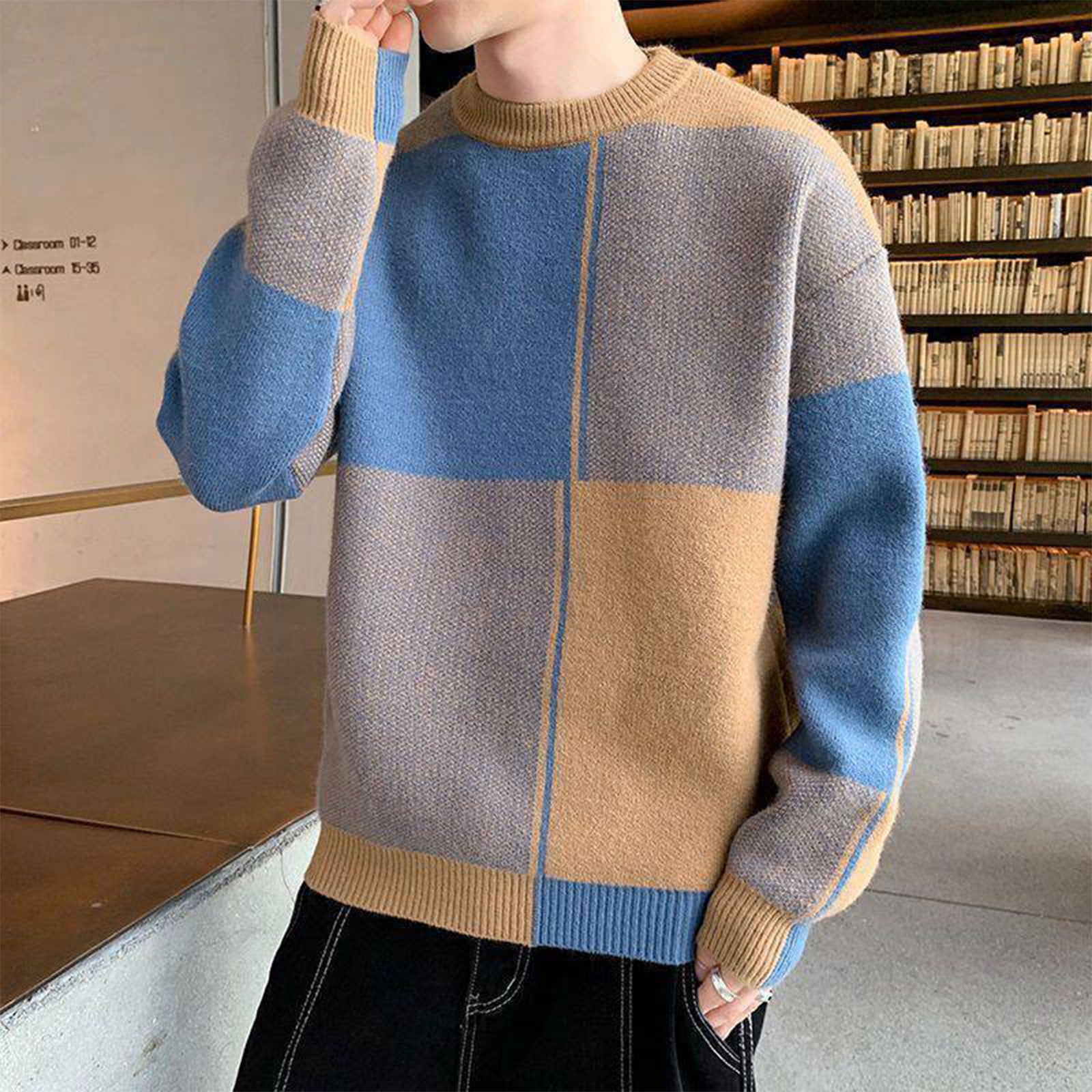 BSDJILFG Men Sweater Pullover Sweatshirt Long Sleeve Soft Knit Color