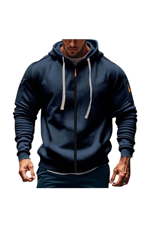 Mens Zip Up Hoodies Long Sleeve Jackets Athletic Casual Muscle Shirt for Gym Workout Running Drawstring Pockets