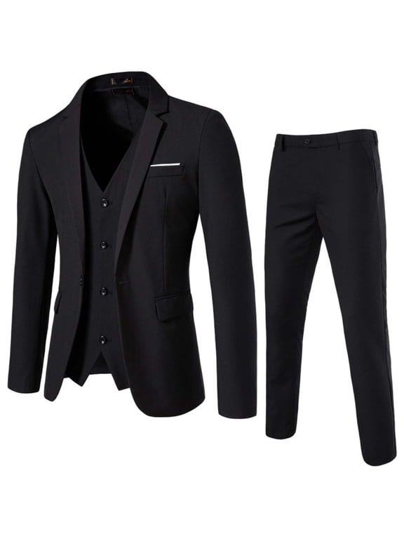 Men's Formal Suits 3-Piece Business Casual Outfits,Modern Fit Tuxedo Jacket,Waistcoat and Pants