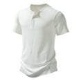thumbnail image 1 of BSDJILFG Men's Shirts Textured Knit Shirt Three Button Crew Neck Tees Short Sleeve Henley Tees Work Business Loungewear on Clearance, 1 of 2