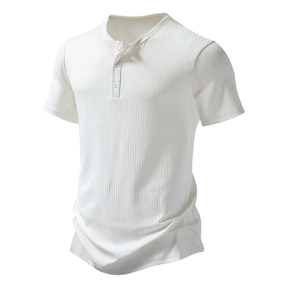 BSDJILFG Men's Shirts Textured Knit Shirt Three Button Crew Neck Tees Short Sleeve Henley Tees Work Business Loungewear on Clearance