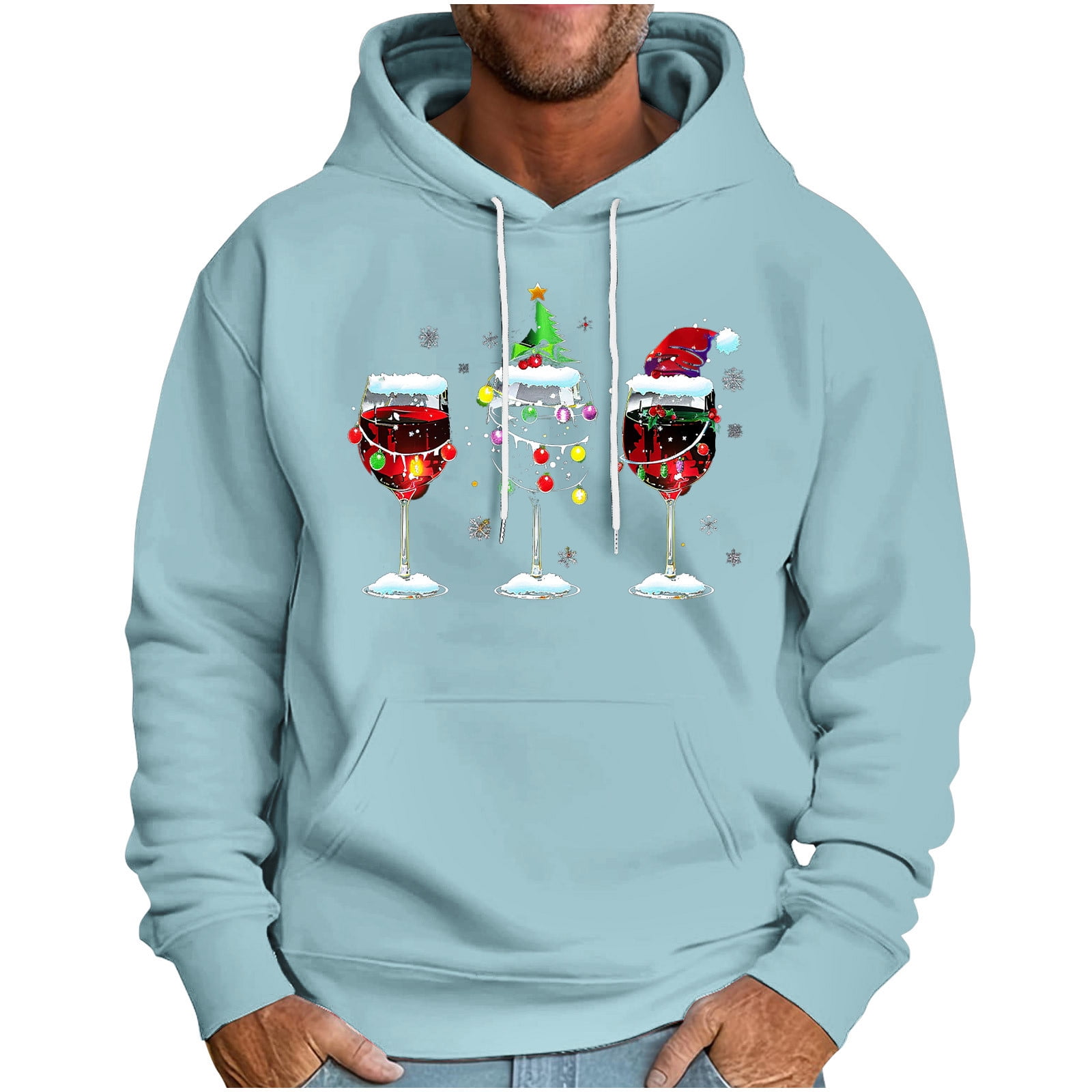 BSDJILFG Men's Ugly Christmas Sweatshirts Vintage Funny Red Wine Glass