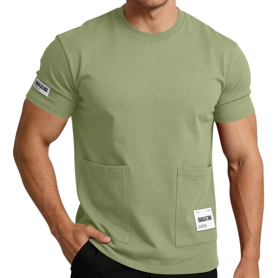 BSDJILFG Mens Baggy T-Shirts with Two Pockets,Summer Basic Tee Breathable Shirts,Loose Fit Crewneck Pullover Tops