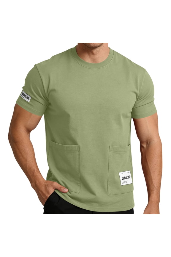 Mens Baggy T-Shirts with Two Pockets,Summer Basic Tee Breathable Shirts,Loose Fit Crewneck Pullover Tops