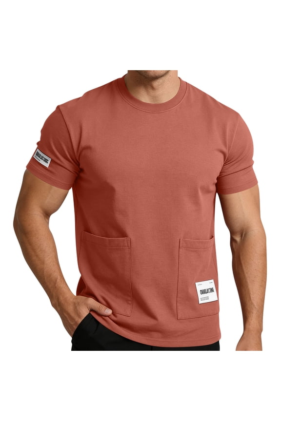 Mens Baggy T-Shirts with Two Pockets,Summer Basic Tee Breathable Shirts,Loose Fit Crewneck Pullover Tops