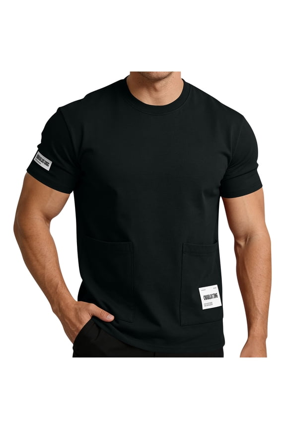 Mens Baggy T-Shirts with Two Pockets,Summer Basic Tee Breathable Shirts,Loose Fit Crewneck Pullover Tops