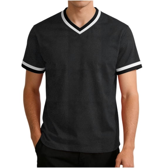 BSDJILFG Mens Basic T-Shirts Summer Mesh Breathable Top Casual V-Neck Quick Drying Color Blocked Basketball Shirts