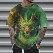 BSDJILFG Mens Big and Tall T-Shirts Summer Casual Trendy Dragon Print Short Sleeve Round Neck Basic Tee Shirts Blouse Loungewear Sleepwear Streetwear S-6XL