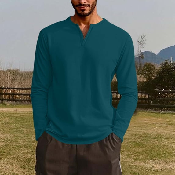 BSDJILFG Mens Breathable T-Shirts Long Sleeve Henley Tees V-Neck Lightweight Casual Pajama Tops Sleepshirts