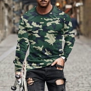 BSDJILFG Mens Camo Shirts Long Sleeve Graphic Tees Round Neck Pullover Shirt Workout Tops Activewear Winter Clearance,S-5XL