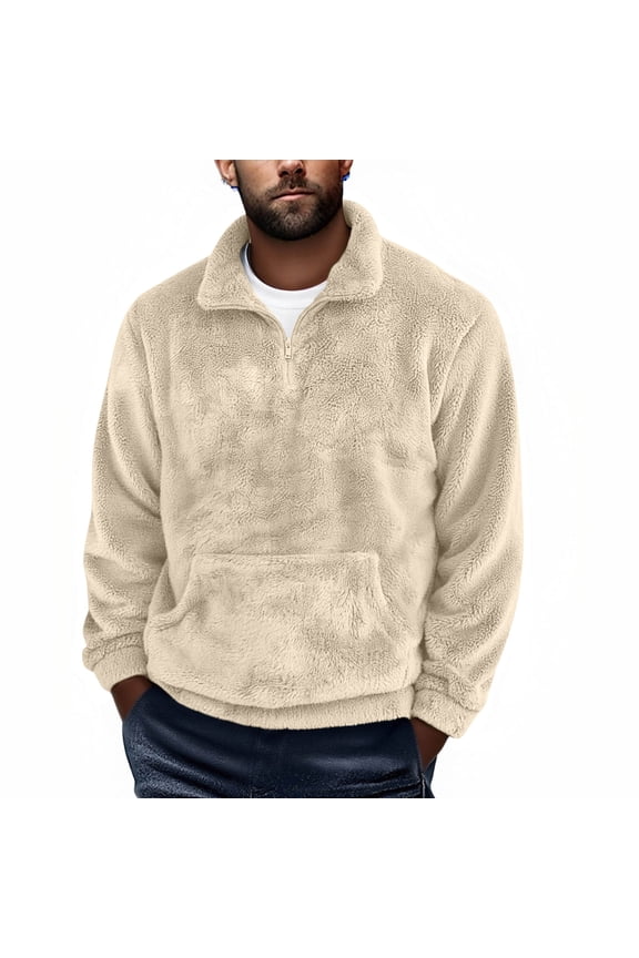 Mens Fleece Golf Shirt Business Casual Quarter Zip Up Comfy Warm Fuzzy Sherpa Pullover Tops