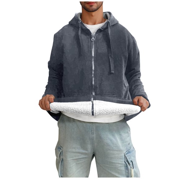 BSDJILFG Mens Fleece Hoodies Full Zip Up Winter Jacket Long Sleeve Warm Comfy Hooded Sweatshirts
