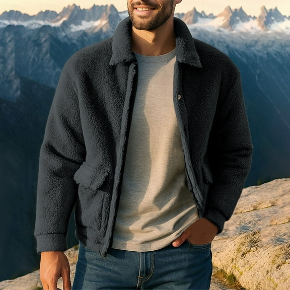 BSDJILFG Mens Fleece Jacket Business Sherpa Shirt Jacket Long Sleeve Fuzzy Comfy Outerwear