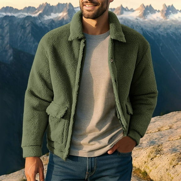 BSDJILFG Mens Fleece Jacket Business Sherpa Shirt Jacket Long Sleeve Fuzzy Comfy Outerwear