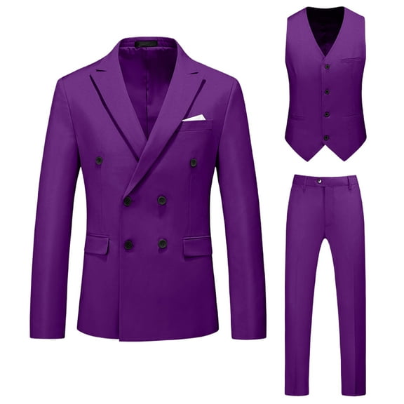 BSDJILFG Mens Formal Suits Double Breasted 3-Piece Business Casual Outfits,Modern Fit Tuxedo Jacket,Waistcoat and Pants