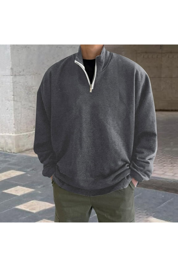 Mens Half Zip Up Sweatshirts No Hood,Oversized Athletic Golf Shirt Drop Shoulder Stand Collar Lounge to Work Tops