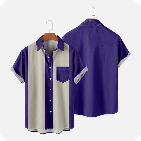 BSDJILFG Mens Hawaii Shirts Big and Tall Summer Casual Loose Lapel Color Block Tops Tee Tops Beach Shirts with Pockets S-4XL