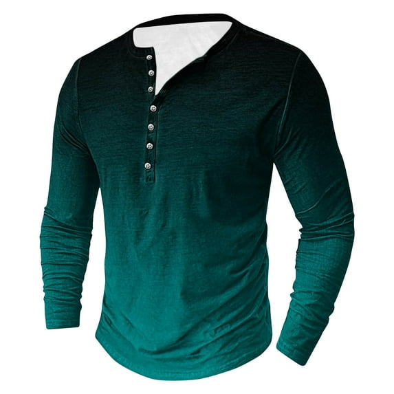 BSDJILFG Mens Henley Shirts Big and Tall Graphic T-Shirt Button Up Gradient Color Muscle Crewneck Workout Tops