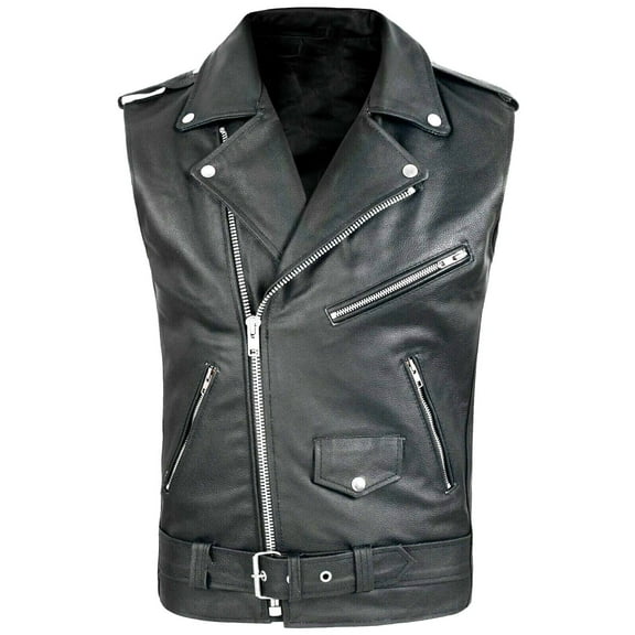 BSDJILFG Mens Leather Jacket Black Motorcycle Jacket Sleeveless Tank Tops Zipper Closure Trendy Collar Jacket L-4XL