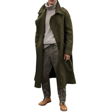 BSDJILFG Mens Parkas Medium Long Windbreaker Jacket Wool Fleece Overcoats with Button Pockets Clearance