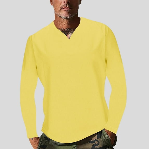 BSDJILFG Mens Tee Shirts Fall Casual Sports Workout T-Shirt Gym Training Pullover Tops Solid Color Long Sleeve V-Neck Blouses Winter ,S-5XL