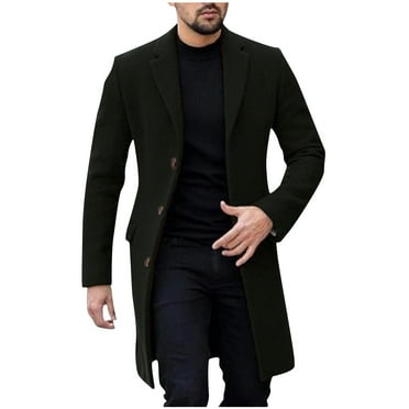 BSDJILFG Mens Winter Jacket Woolen Overcoats Medium Long Length Open Front Fleece Cardigan with Pockets,M-3XL