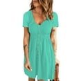 thumbnail image 1 of BSDJILFG Mini Dresses for Women Summer Casual Short Sleeve Button Crewneck Solid Color Babydoll Short Dress Clearance S-XXL, 1 of 5