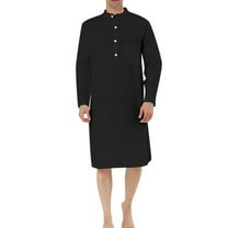 BSDJILFG Muslim Long Robe for Men,Mens Arab Robe Round Neck Button Long Sleeve Solid Saudi Arab Thobe Abayas Islamic Muslim Dubai Robe with Pockets