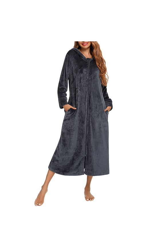 Night-robes for Women Plus Size Long Night Dress Fleece Fuzzy Sleepwear Shirts Full Zip Cardigans for Hot Spring Swimming Bathing Beachwear Nightwear