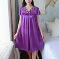 thumbnail image 1 of BSDJILFG Nightdress for Women,Satin Silky Nightgowns for Women,Summer Casual Short Sleeve Solid Color Lace Trim Swing Flowy Short Nightwear Sleepwear Shirts, 1 of 5