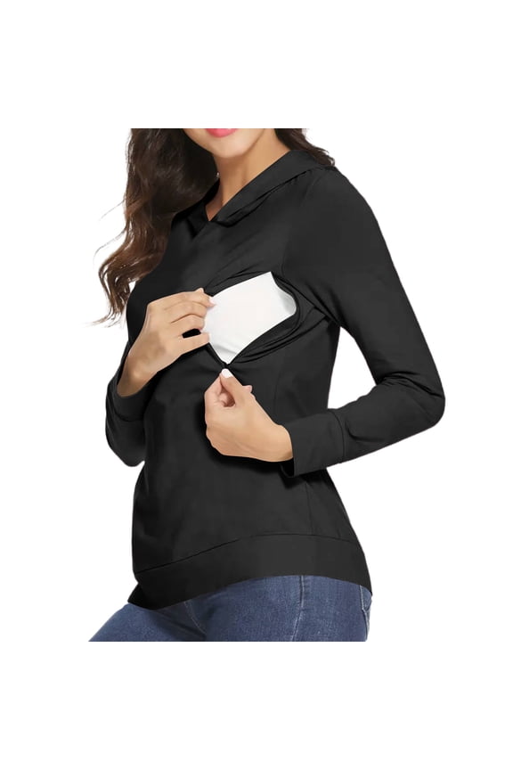 Nurse Scrub Sweatshirts for Breastfeeding Mother Long Sleeve Hoodie Drop Shoulder Two Side Zipper Pullover Tops