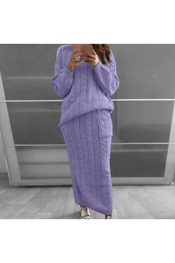 Off Shoulder Dress for Women,2 Piece Lounge Sets for Women,Long Sleeve Soft Knit Sweater and Warm Cozy Maxi Skirt