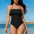 thumbnail image 1 of BSDJILFG One Piece Swimsuit for Women Cute Juniors Swimwear Halter Neck Ruffled Slimming Holiday Vacation Bathing Suit, 1 of 5