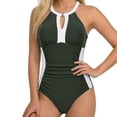 thumbnail image 1 of BSDJILFG One-Piece Swimsuit for Women Halter V-Neck Bodysuit Sleeveless Cross Straps Ruched Bow Tie Swimwear, 1 of 5